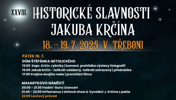 Historické slavnosti Jakuba Krčína 18. a 19. července 2025